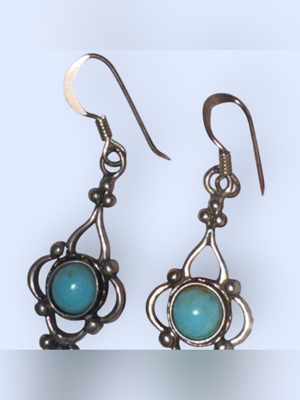Sterling Silver Turquoise Drop Earrings - Picture 3 of 6